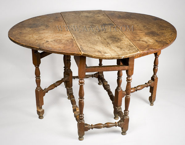 Gate Leg Table, William and Mary, Original Red Paint, Great Surface
Probably Eastern Connecticut
Circa 1730, entire view